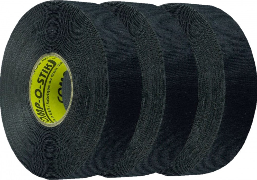 3x North American Tape, Eishockey, Hockey Schlägertape 24mm x 25m schwarz